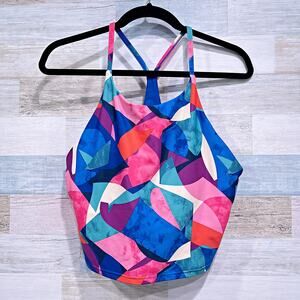 OLD NAVY Light Support PowerSoft Longline Sports Bra Pink Blue Print Womens XL